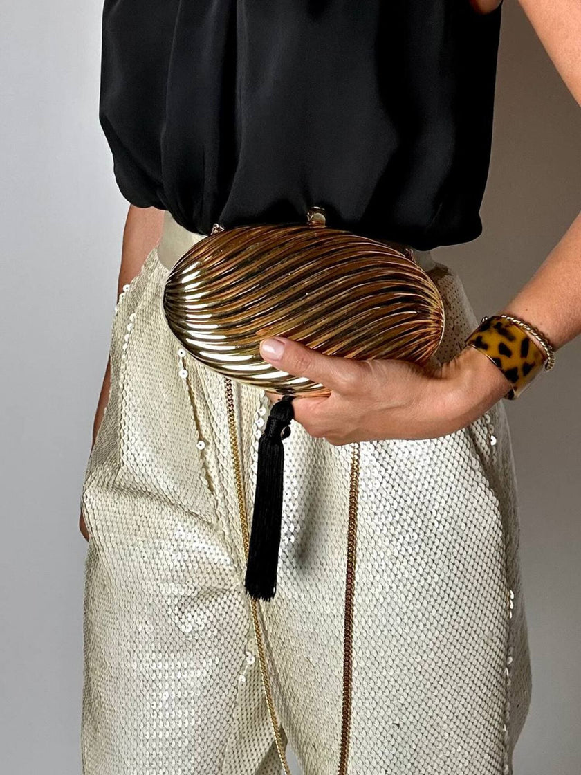 Vintage Schéilan Firenze jewel bag in twisted gold-tone metal with a couture tassel