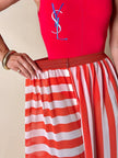 Gonna-pantalone sartoriale in chiffon di seta bianco e rosso a righe