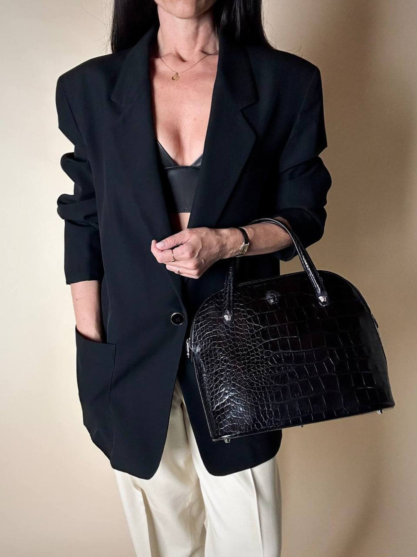 Blazer vintage oversize in rasato di lana nero Dani-Clear