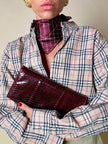 Mini foulard vintage Yves Saint Laurent bordeaux con loghi avorio