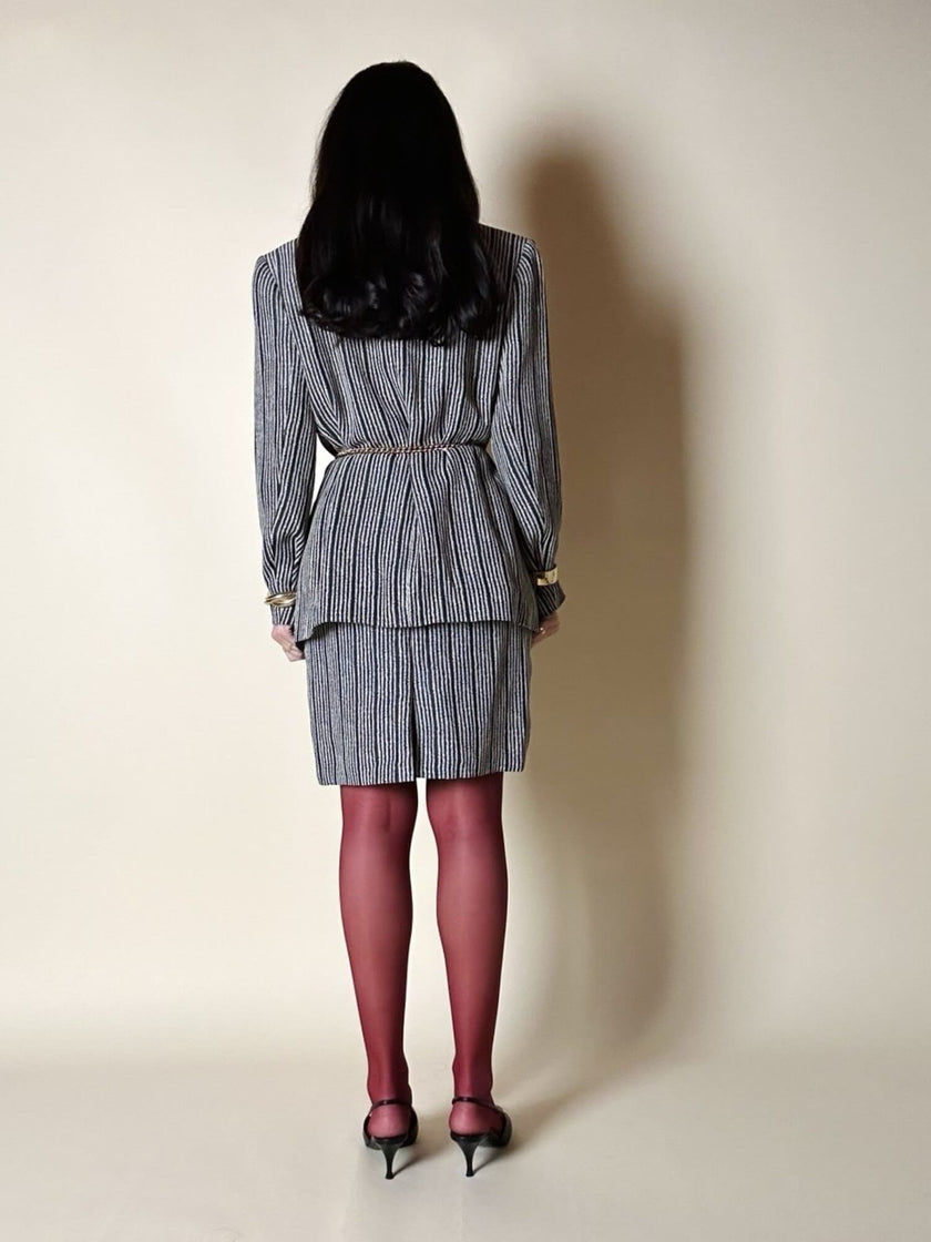 Blazer vintage Yves Saint Laurent a righe verticali panna e nero