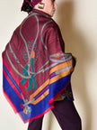 Scialle multicolor in misto lana fantasia equestre