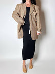 Blazer vintage oversize in fresco di lana principe di Galles beige e marrone con pochette in seta Vincam