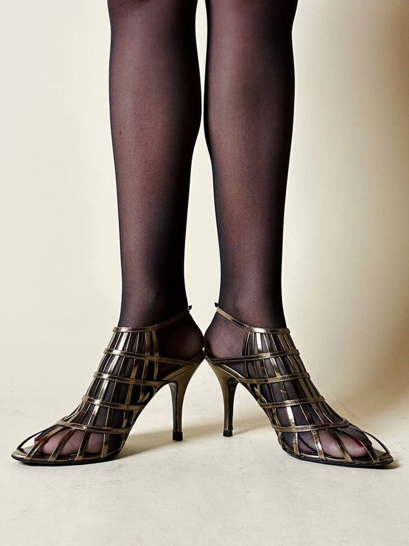 Sandali a gabbia in laminato bronzo “Yves Saint Laurent”