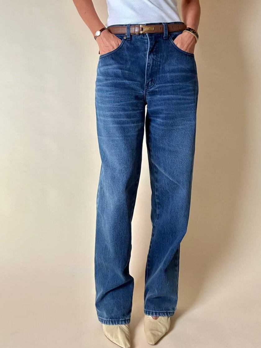 Jeans Yves Saint Laurent Vintage Boy-Friend in Denim Blu Scuro Slavato