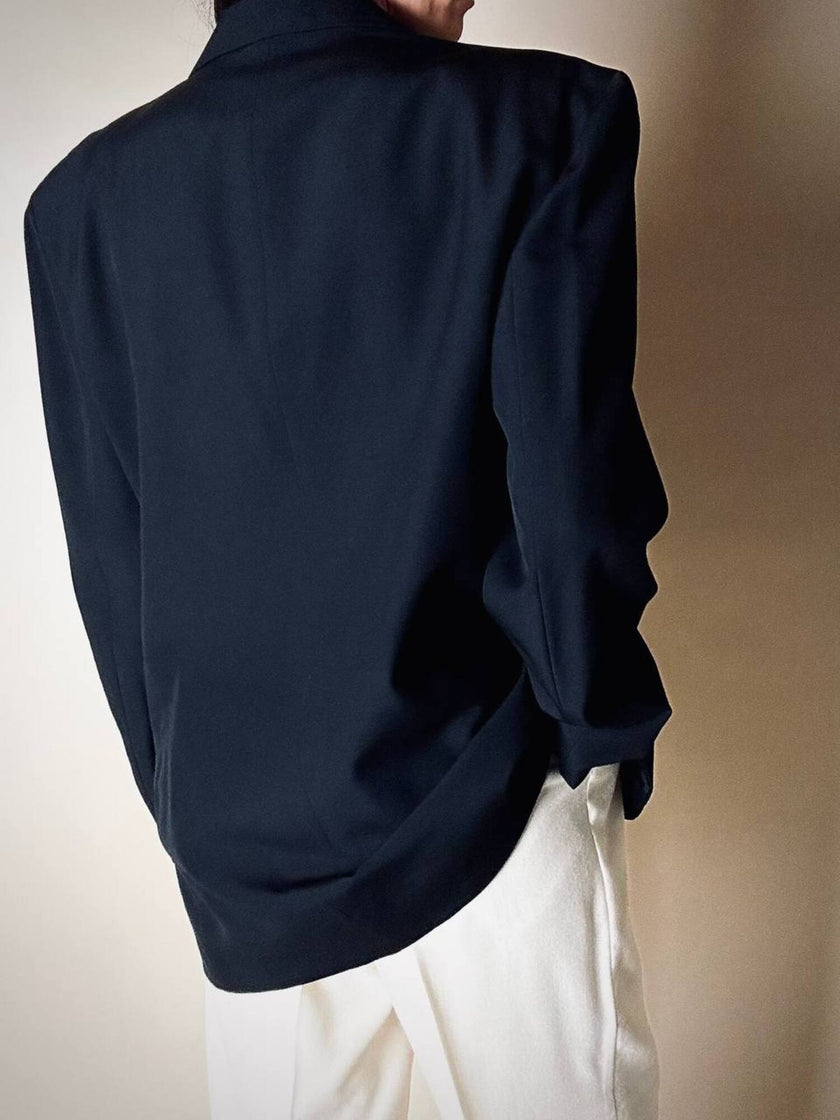 Blazer vintage oversize in rasato di lana nero Dani-Clear