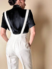 Salopette bianca con pettorina doppiopetto e pantalone a palazzo