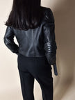 Giacca Biker vintage in pelle nera Brooklyn Bridge Factory