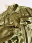 Camicia in seta jacquard verde oliva con motivo a losanghe