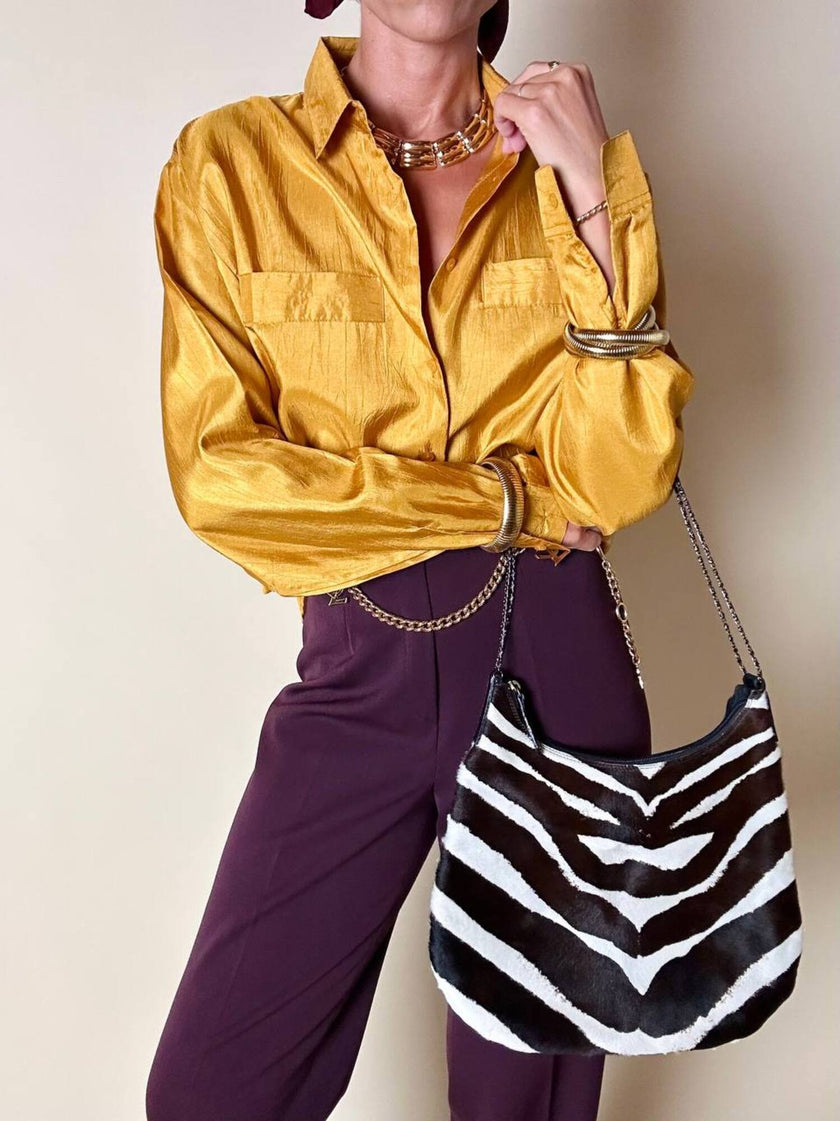 Camicia oversize in raso stropicciato color zafferano