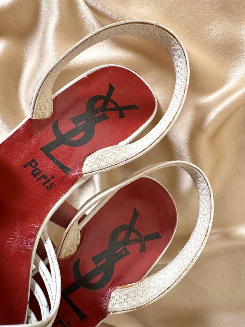 Sandali in pelle bianca con tacco a spillo “Yves Saint Laurent”