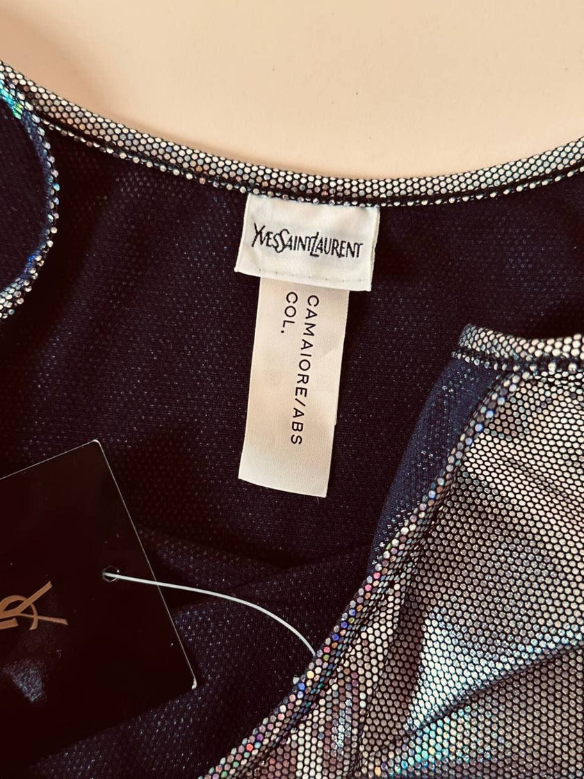 Canotta/mini dress in tessuto ologramma iridescente “Yves Saint Laurent”