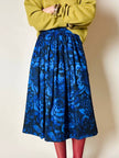 Gonna a ruota Yves Saint Laurent Variation in lana blu elettrico con fantasia floreale nera