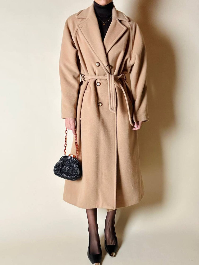 Cappotto vintage Kamaé modello vestaglia in lana e cachemire cammello chiaro