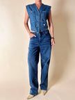 Gilet Valentino Jeans in denim blu slavato con bottoni a chiodo