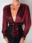 Camicia vintage in tessuto dévoré a righe bordeaux e nero