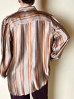 Camicia in raso di seta a righe verticali tortora e caramello Castle Bologna