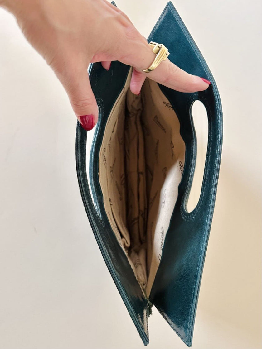 Borsa vintage Bernini in pitone e pelle verde smeraldo