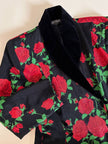 Blazer doppiopetto in tessuto moiré fantasia rose rosse