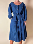 Abito chemisier Mister Luna in denim leggero con gonna a ruota e maniche a palloncino