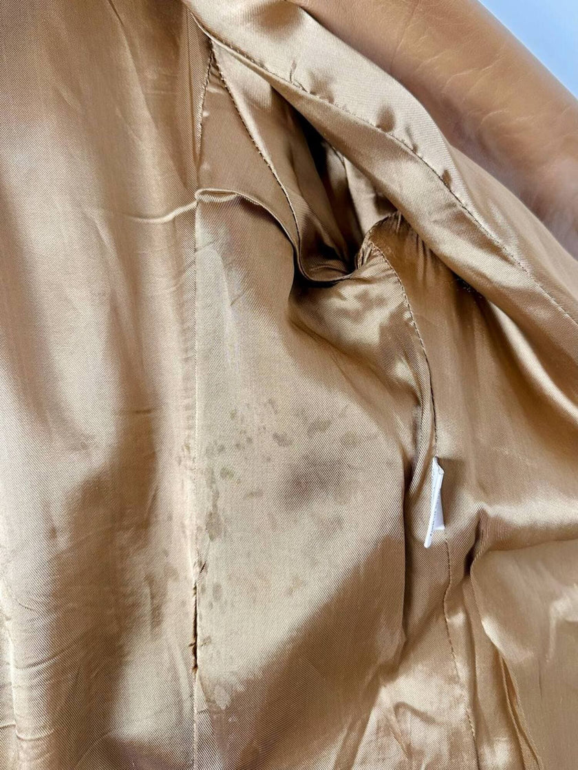 Vintage tan leather jacket with hand-stitched detailing by Claude Collections