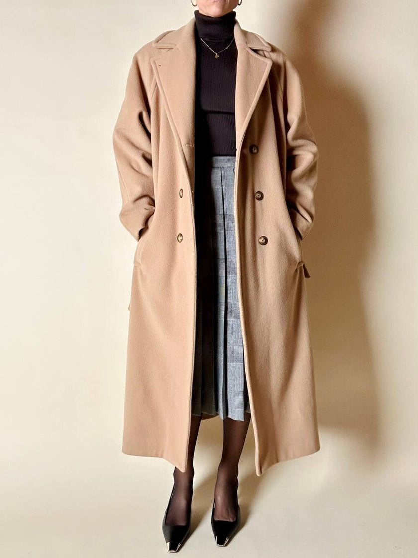 Cappotto vintage Kamaé modello vestaglia in lana e cachemire cammello chiaro