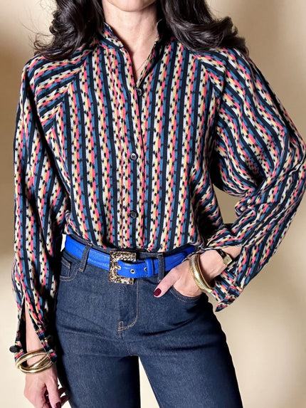 Camicia vintage Yves Saint Laurent in cotone micro fantasia multicolore