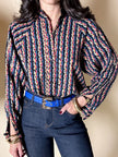Cintura vintage Yves Saint Laurent in pelle bluette con fibbia gioiello dorata
