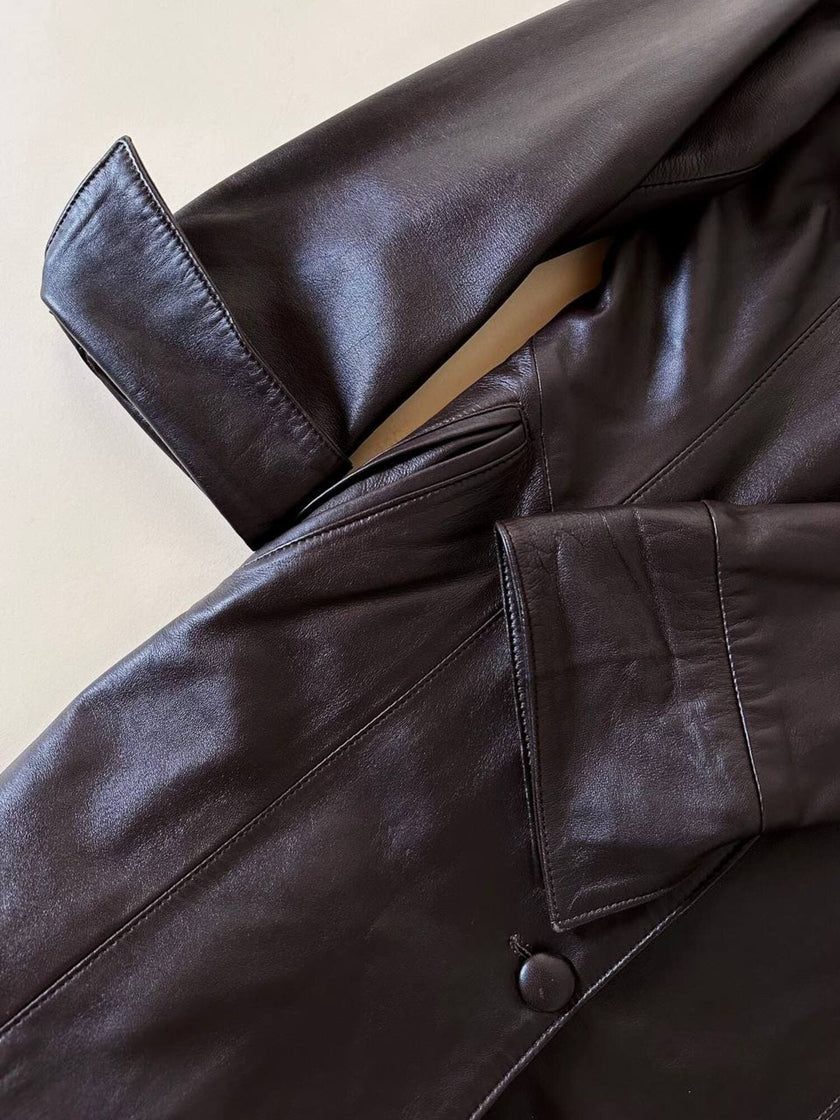 Dunkelbraune Vintage-Lederjacke mit integrierter Weste