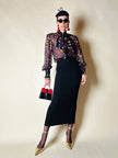 Camicia con fiocco in chiffon di seta nero a pois multicolor “D&G”