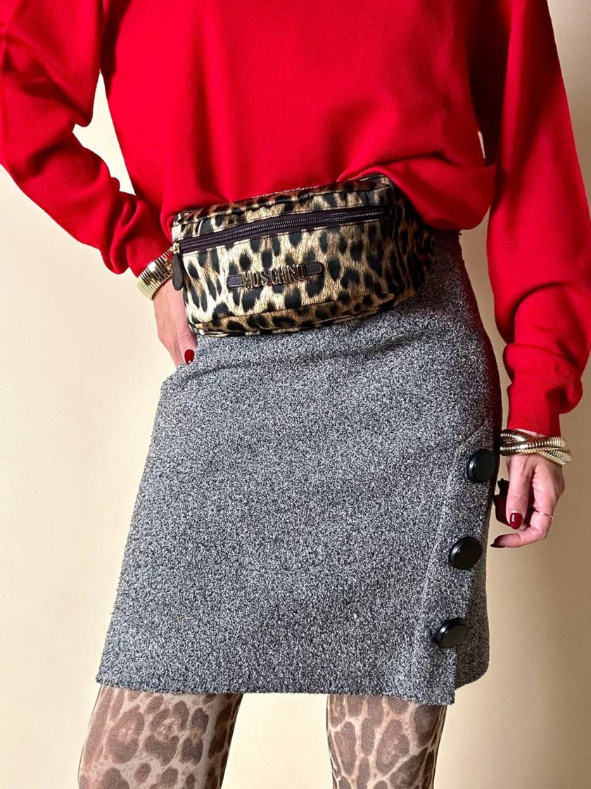 Minigonna grigia in lana bouclé con maxi bottoni neri “Yves Saint Laurent”