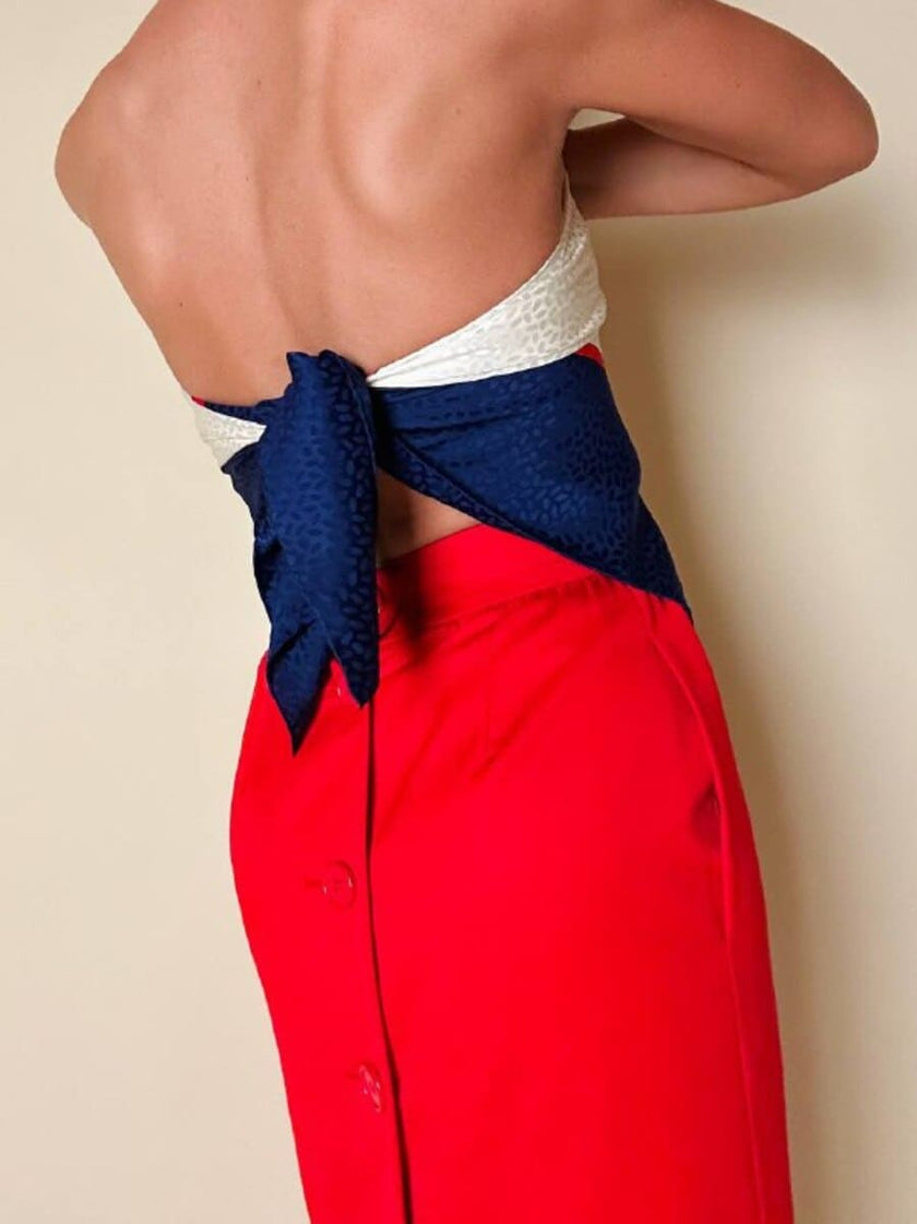 Foulard in seta bianco rosso e blu “Yves Saint Laurent”