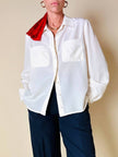 Camicia in seta avorio con tasche ricamate “Valentino Miss V”