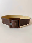 Cintura vintage Yves Saint Laurent in pelle marrone con maxi fibbia in resina