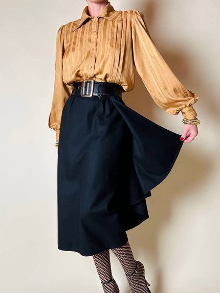 Gonna a portafoglio con dettaglio couture in lana nera “Yves Saint Laurent”