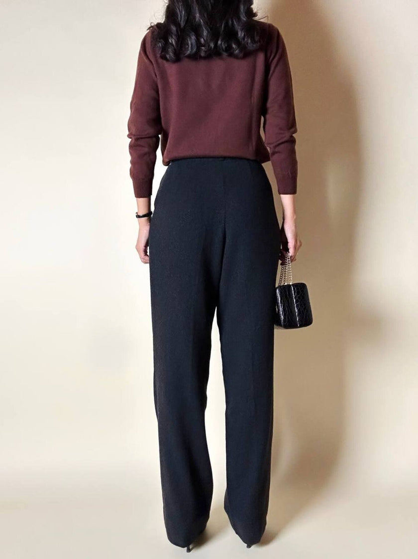 Pantalone Yves Saint Laurent a vita alta con pince in lana grigio antracite