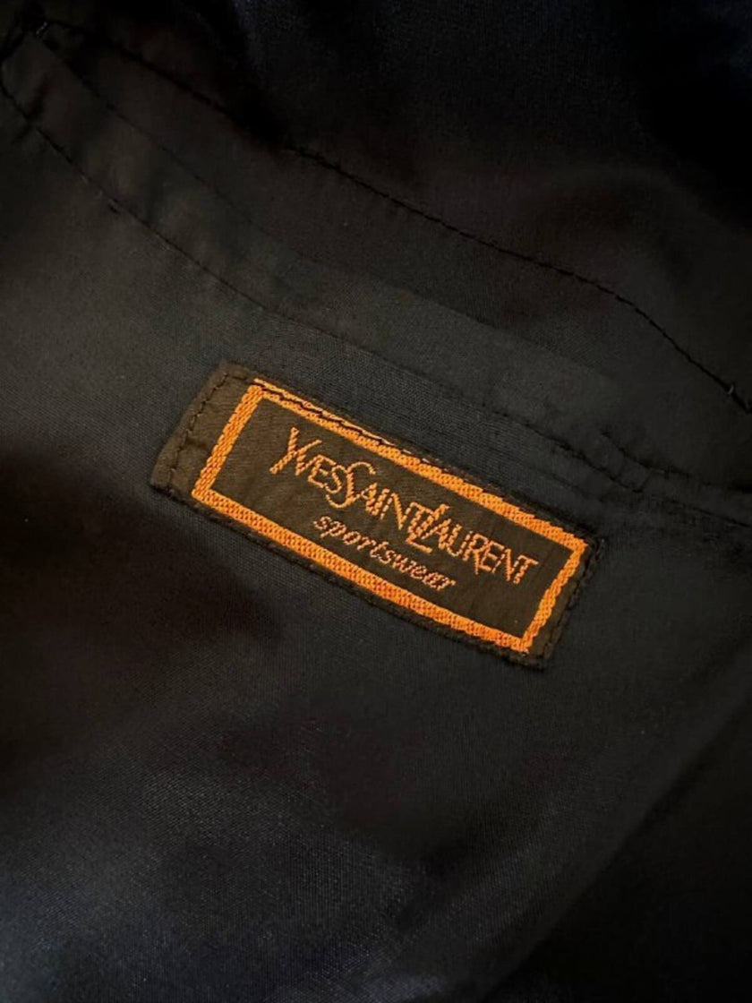 Bomber Yves Saint Laurent in lana grigio mélange con bottoni color cuoio