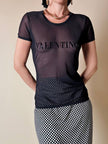 T-shirt in rete nera elasticizzata “Valentino Garavani Swimwear”
