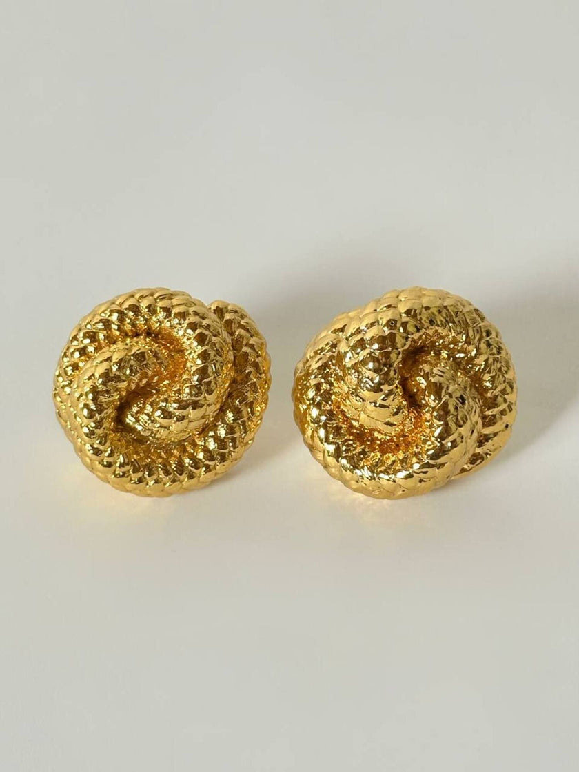 Vintage gold-tone knot clip-on statement earrings