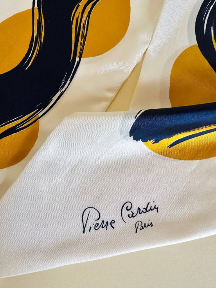 Sciarpina Pierre Cardin in seta avorio con stampa a treccia senape e nero