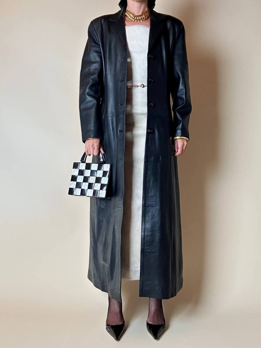Cappotto lungo in pelle nera