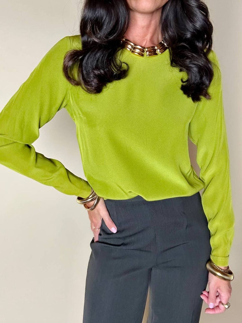 Blusa Yves Saint Laurent Variation in crêpe verde acido