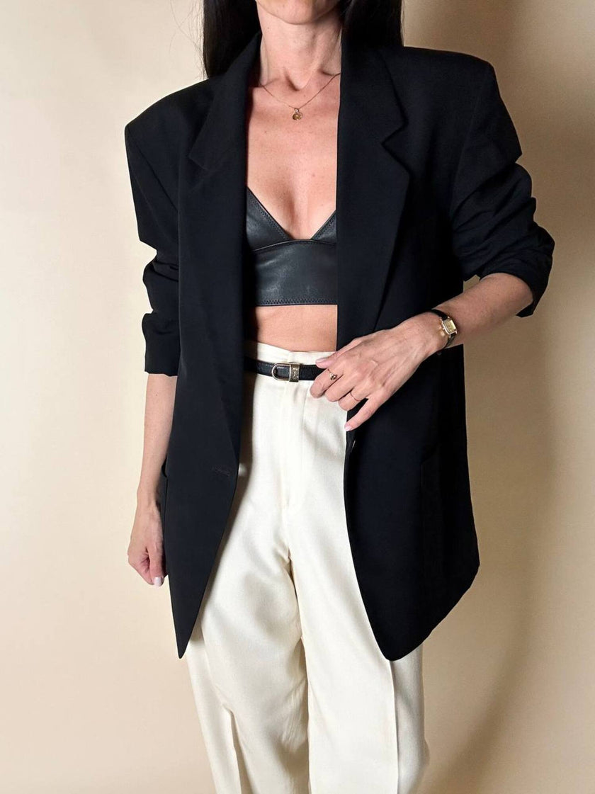 Blazer vintage oversize in rasato di lana nero Dani-Clear