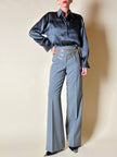 Pantalone a palazzo in rasato di lana grigio “Luisa Spagnoli”