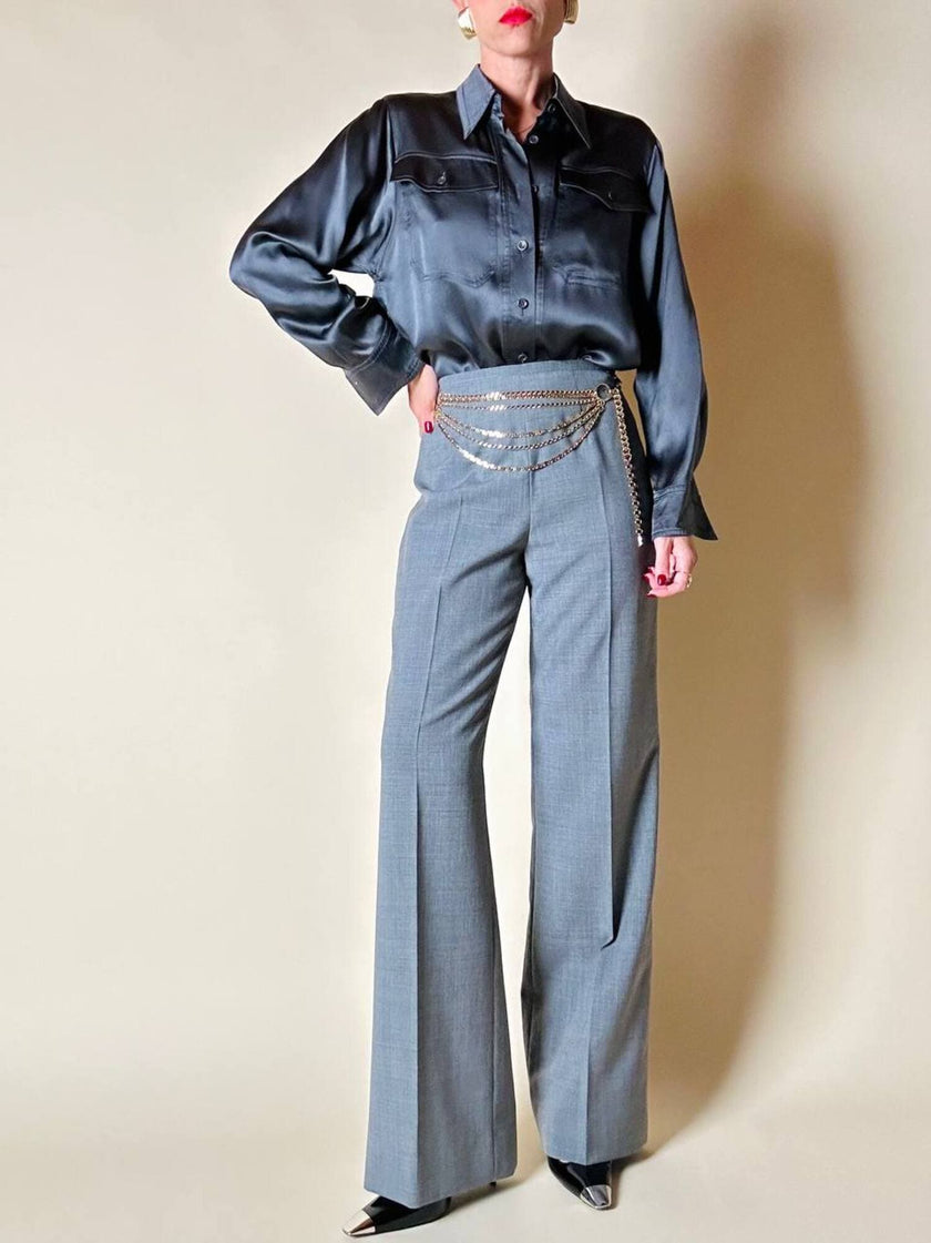 Pantalone a palazzo in rasato di lana grigio “Luisa Spagnoli”