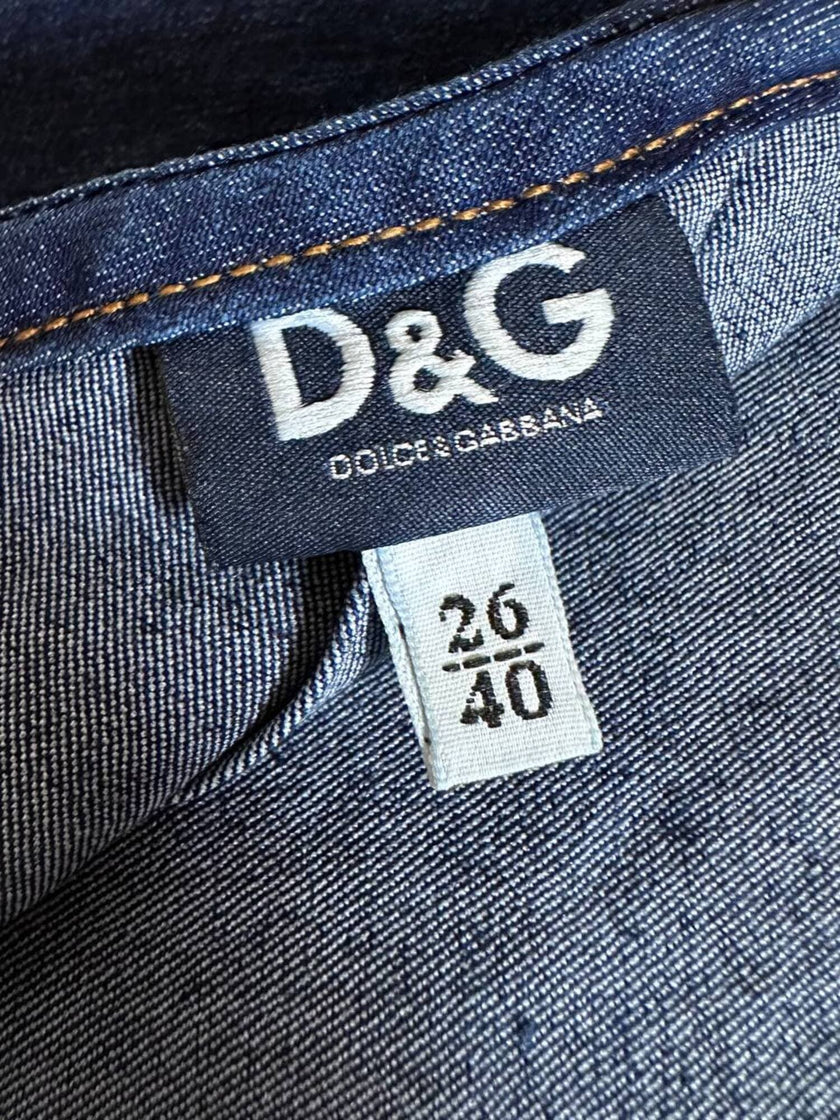 Mini abito D&G in denim blu scuro elasticizzato con scollo sulla schiena