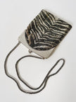 Borsa vintage Whiting & Davis in maglia metallica argento stampa zebra Made in U.S.A.