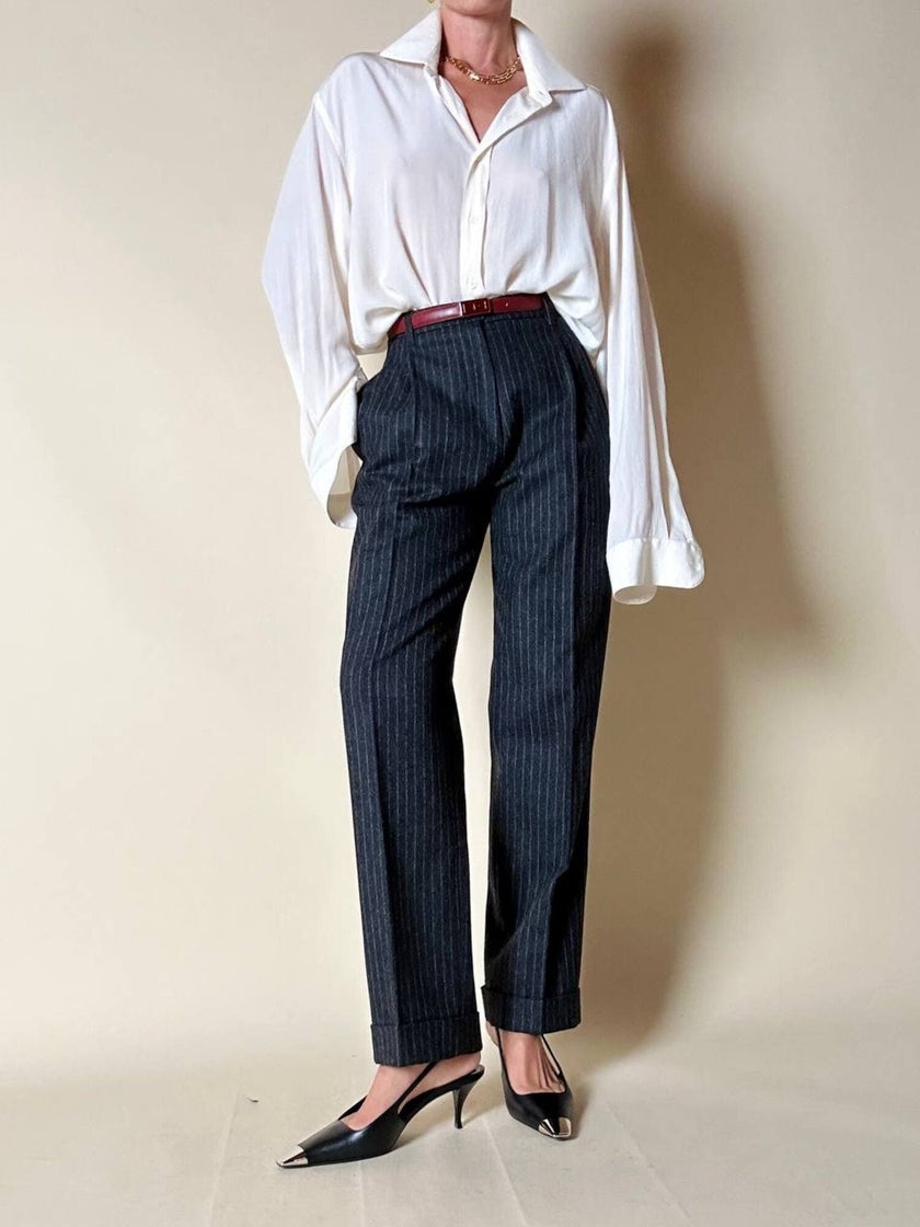 Tailleur gessato giacca/pantalone in lana grigio antracite “Antonio Fusco”