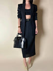 Blazer vintage State of Claude Montana in tessuto jacquard nero bacchettato
