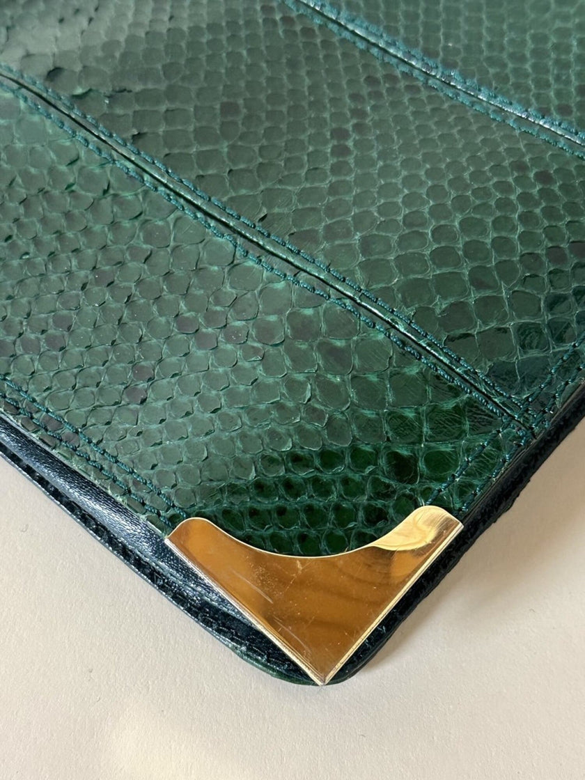 Borsa vintage Bernini in pitone e pelle verde smeraldo